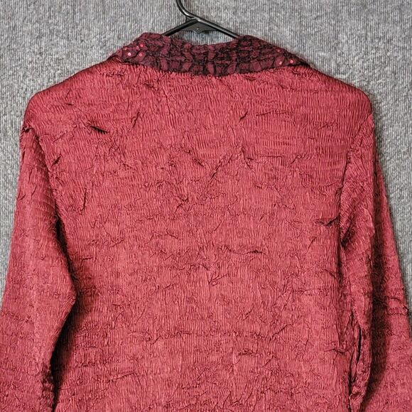 Alberto Makali Shirt Womens S Red Open Front Sequin Crinkle Cardigan Top Jacket - Picture 8 of 10